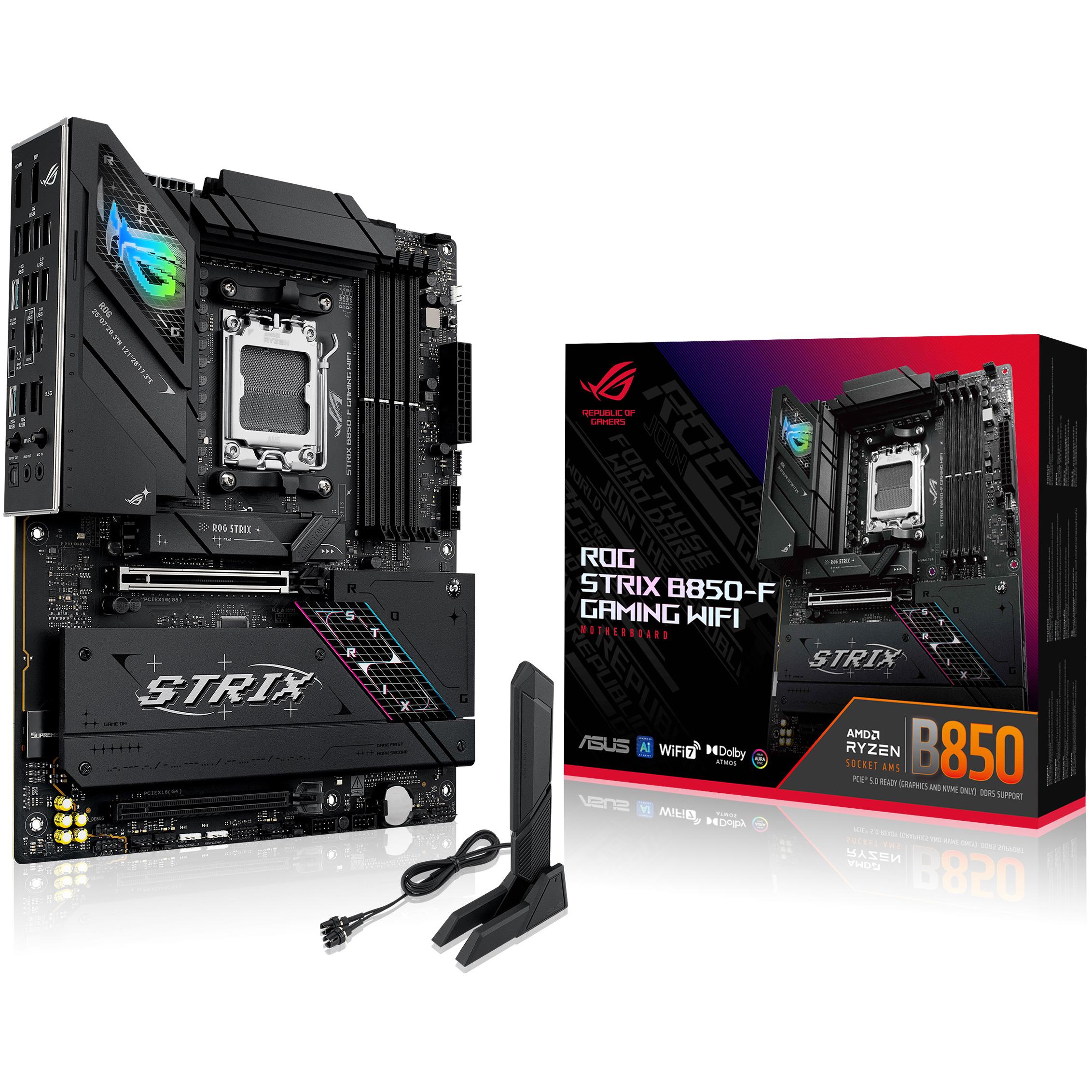 A large main feature product image of ASUS ROG Strix B850-F Gaming WiFi AM5 ATX Desktop Motherboard 