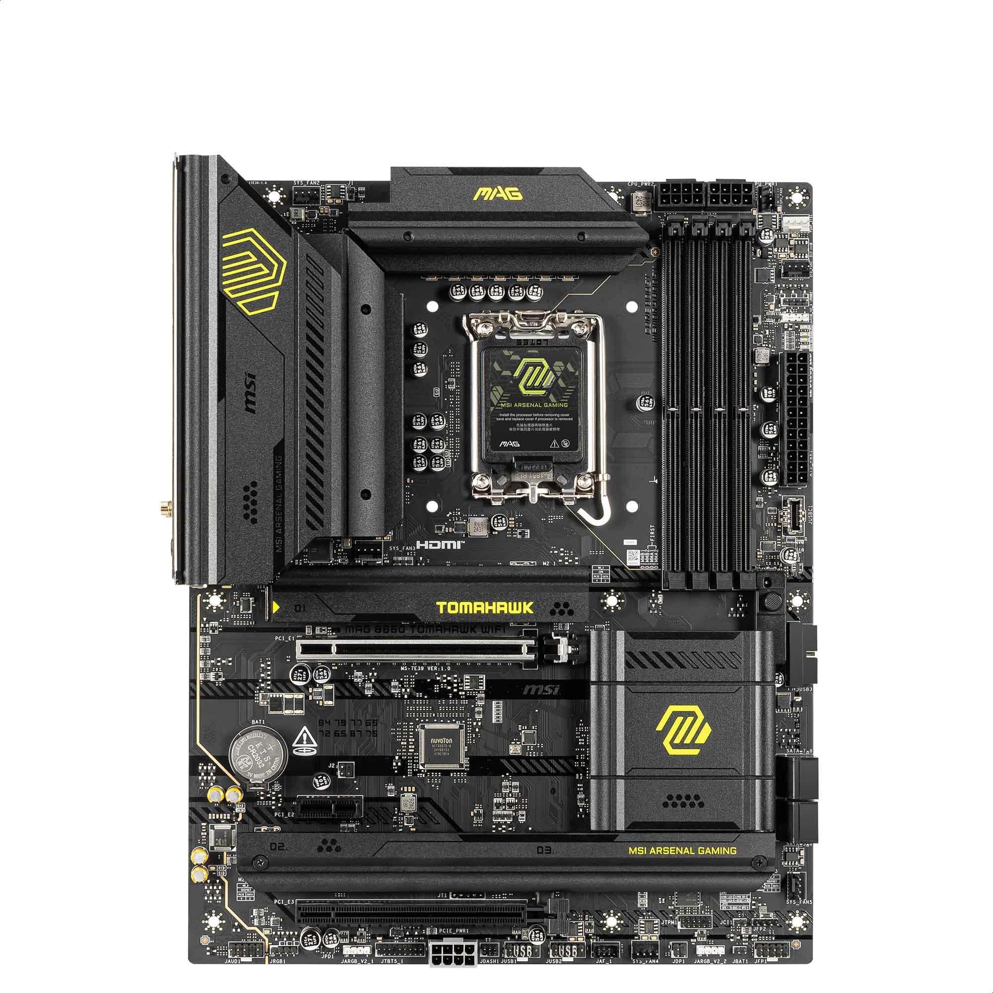A large main feature product image of MSI MAG B860 Tomahawk WiFi LGA1851 ATX Desktop Motherboard