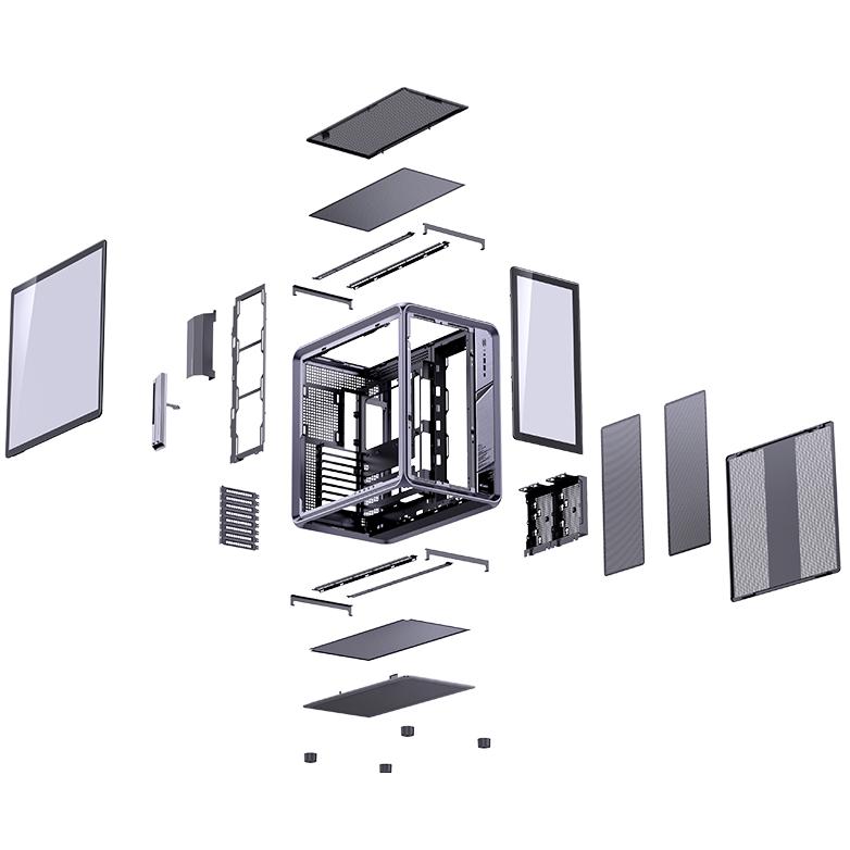 A large main feature product image of Jonsplus BO400 Mid Tower Dual-Chamber Aluminium Frame Case (Grey)