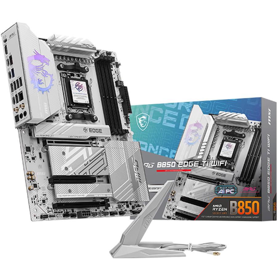 A large main feature product image of MSI MPG B850 Edge Ti WiFi AM5 ATX Desktop Motherboard