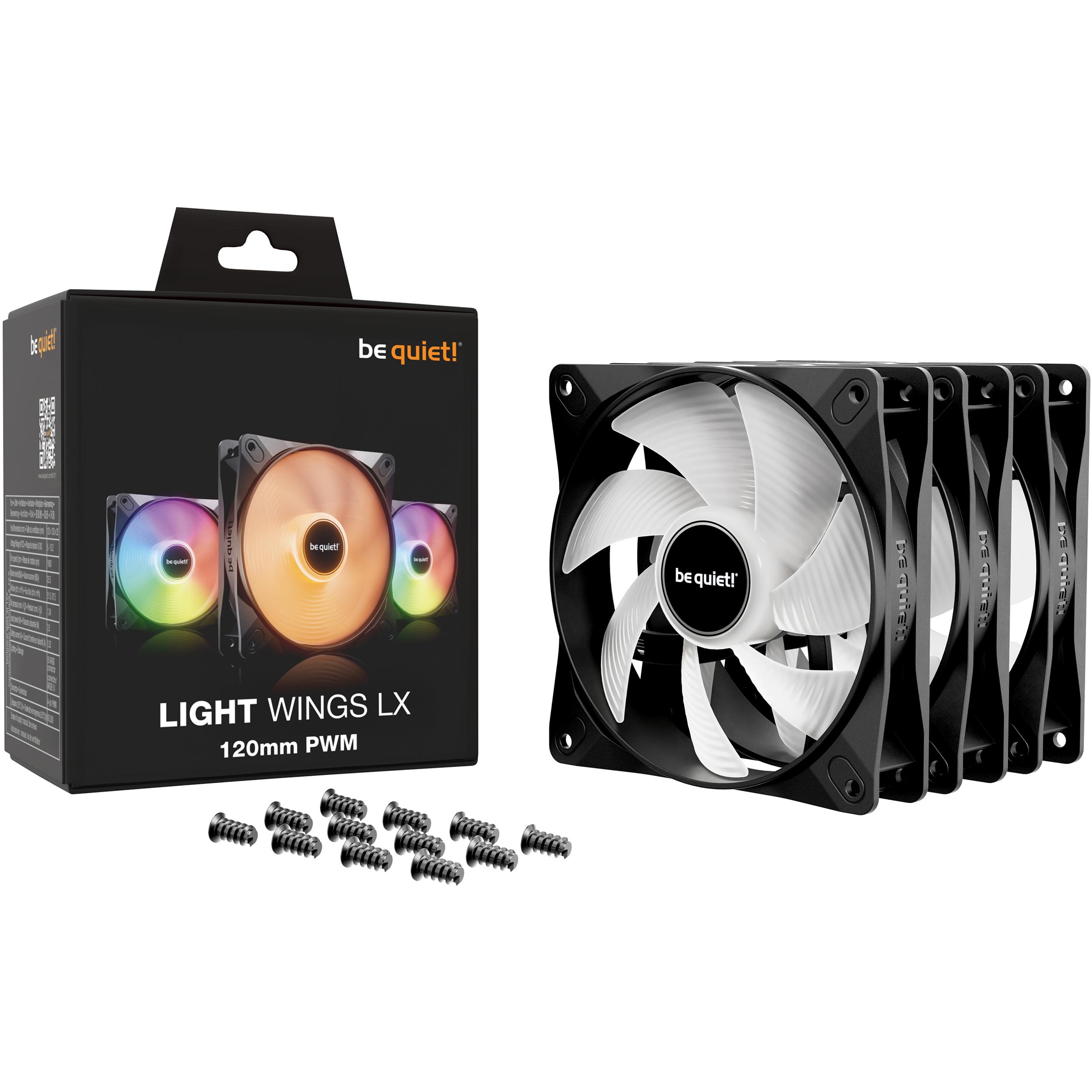 A large main feature product image of be quiet! LIGHT WINGS LX ARGB 120mm PWM Fan 3-Pack (Black)