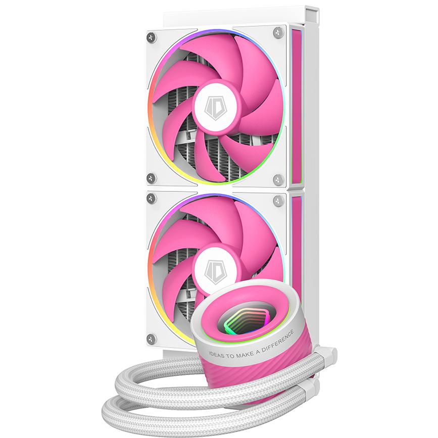A large main feature product image of ID-COOLING FX240 INF 240mm ARGB AIO Liquid CPU Cooler (Pink/White)
