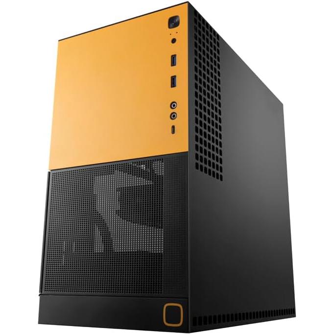 A large main feature product image of Geometric Future Model 4 - Compact 35L Mid Tower eATX Case (Black/Yellow)