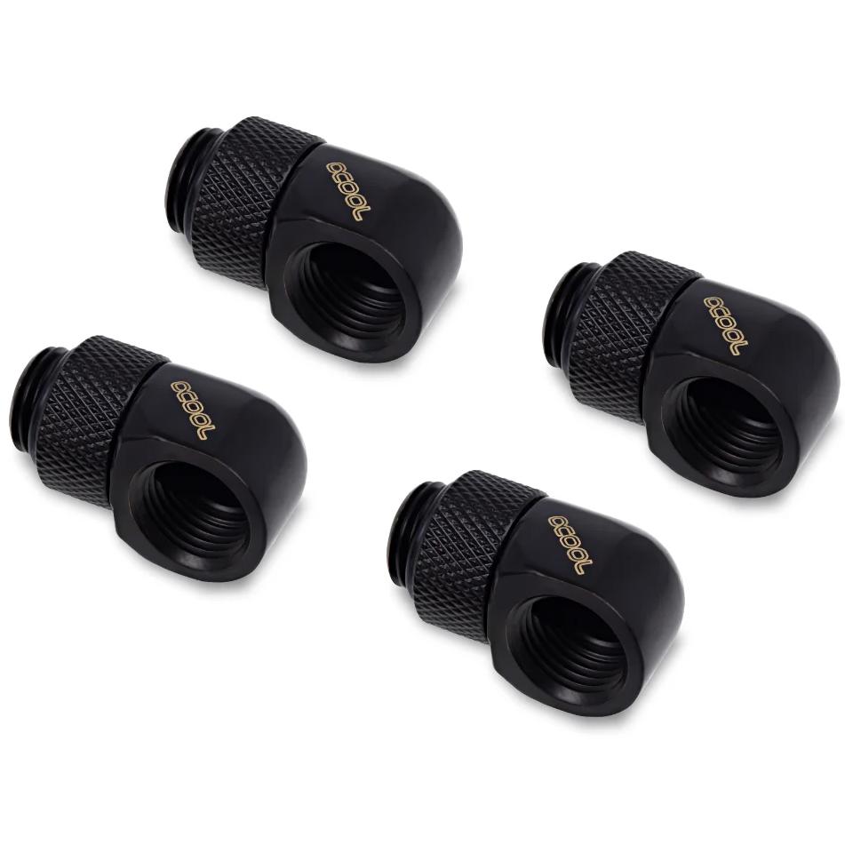 A large main feature product image of Alphacool Eiszapfen G1/4" 90 Degree Rotary Fitting 4-Pack (Black)