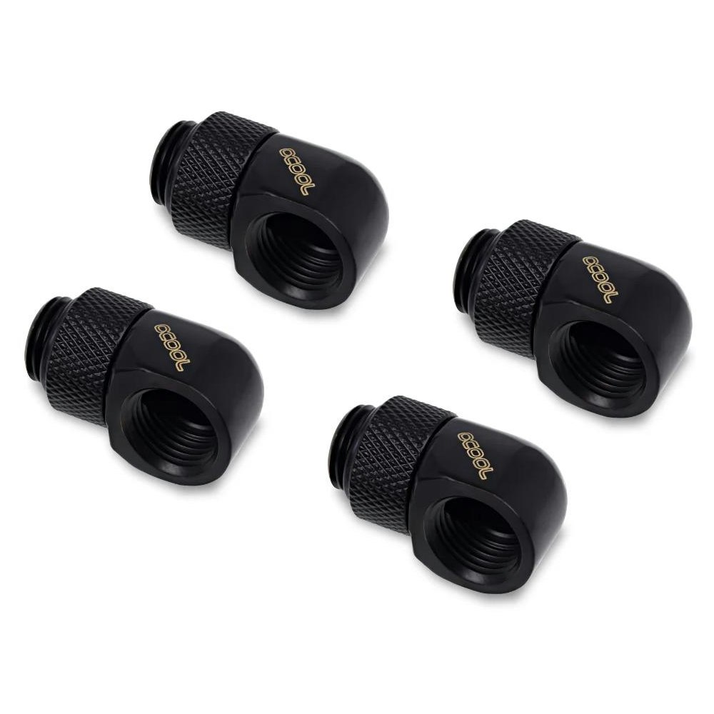A large main feature product image of Alphacool Eiszapfen G1/4" 90 Degree Rotary Fitting 4-Pack (Black)