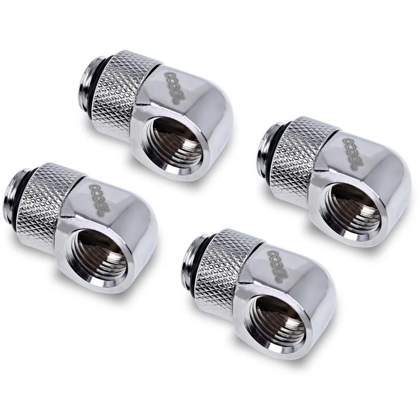 A large main feature product image of Alphacool Eiszapfen G1/4" 90 Degree Rotary Fitting 4-Pack (Chrome)