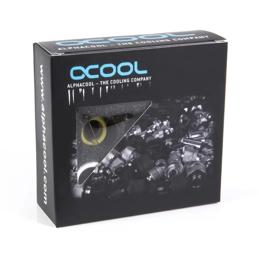A large main feature product image of Alphacool Eiszapfen PRO G1/4" 16mm Hard Tube Compression Fitting 6-Pack (White)