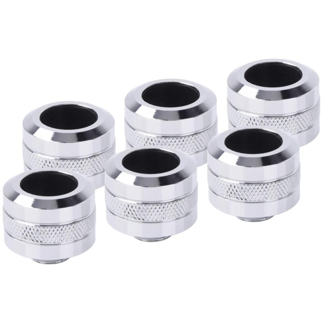 A large main feature product image of Alphacool Eiszapfen PRO G1/4" 16mm Hard Tube Compression Fitting 6-Pack (Chrome)