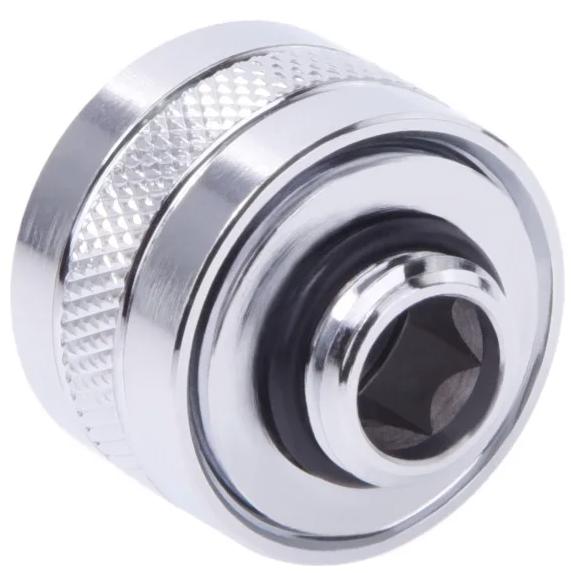 A large main feature product image of Alphacool Eiszapfen PRO G1/4" 16mm Hard Tube Compression Fitting 6-Pack (Chrome)