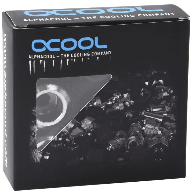 A large main feature product image of Alphacool Eiszapfen PRO G1/4" 16mm Hard Tube Compression Fitting 6-Pack (Chrome)