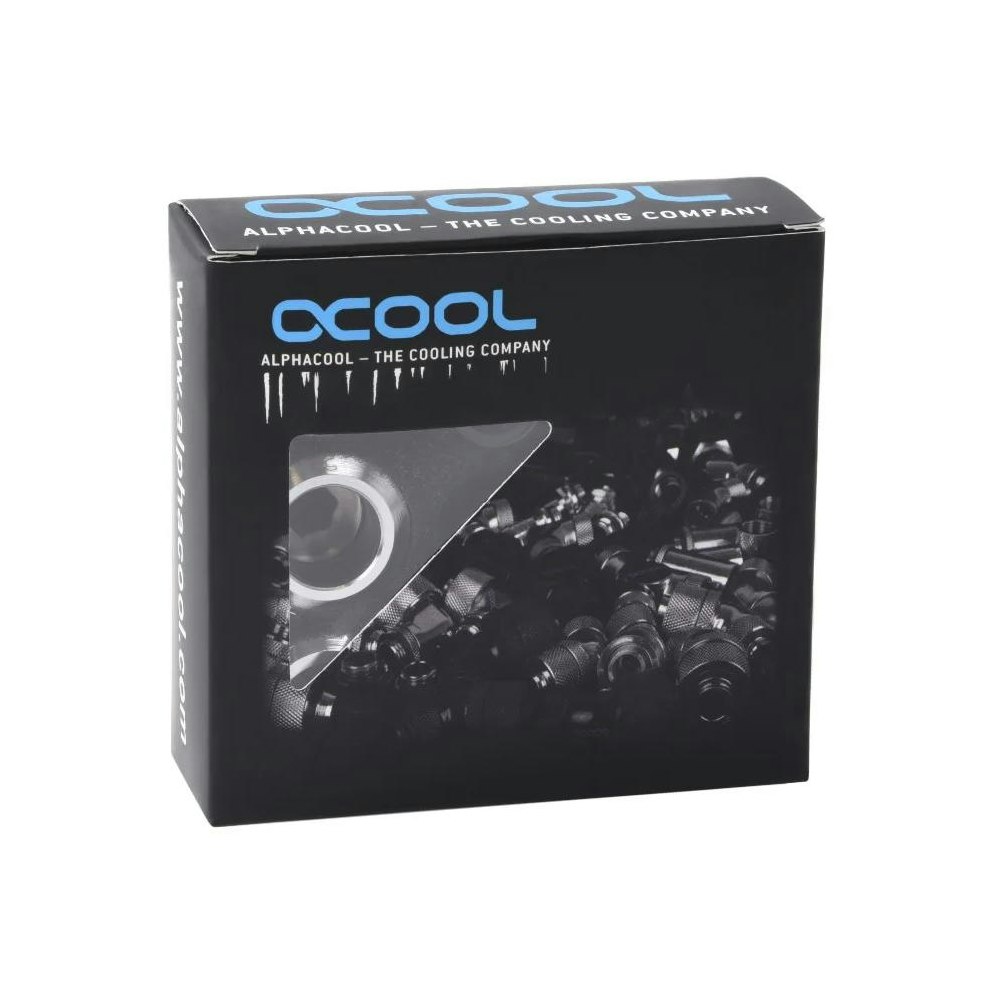 A large main feature product image of Alphacool Eiszapfen PRO G1/4" 16mm Hard Tube Compression Fitting 6-Pack (Chrome)
