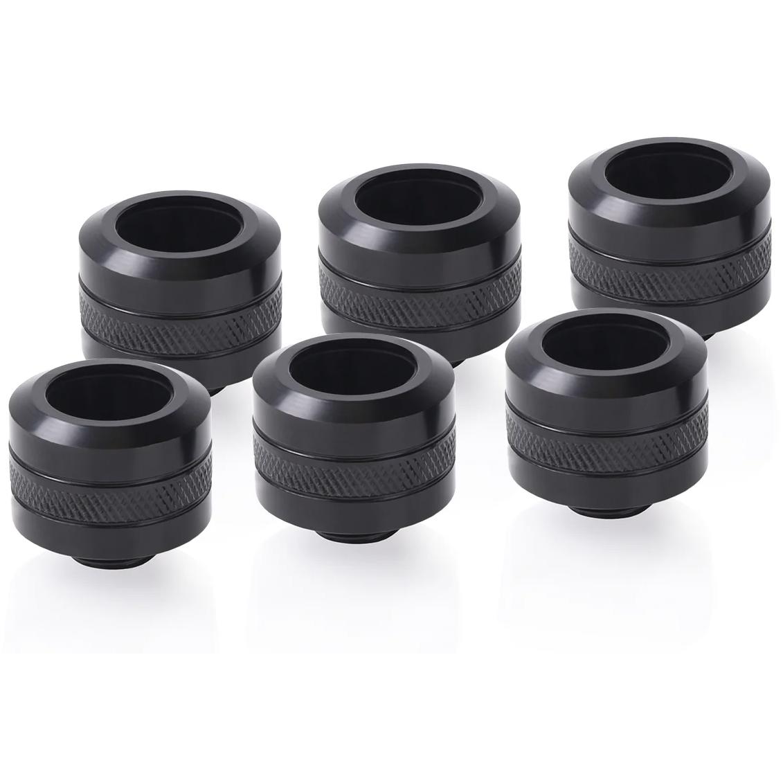 A large main feature product image of Alphacool Eiszapfen PRO G1/4" 16mm Hard Tube Compression Fitting 6-Pack (Black)