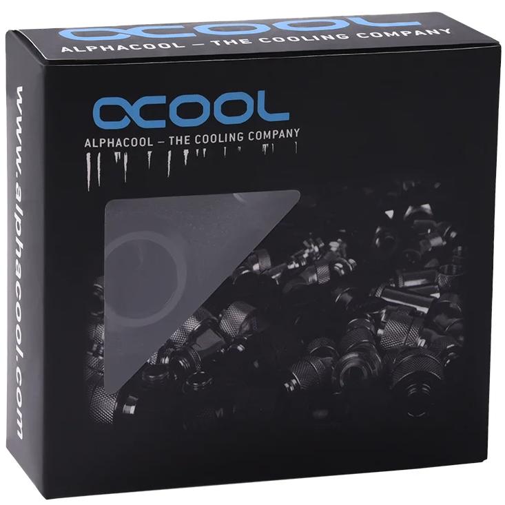 A large main feature product image of Alphacool Eiszapfen PRO G1/4" 16mm Hard Tube Compression Fitting 6-Pack (Black)
