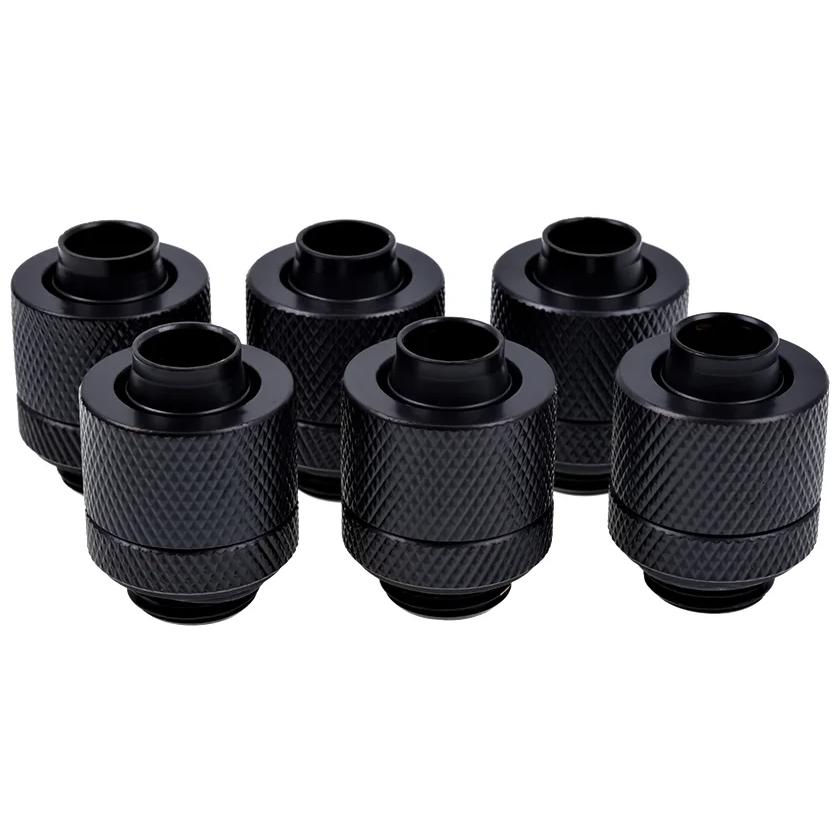 A large main feature product image of Alphacool Eiszapfen G1/4" 10/13mm Soft Tube Compression Fitting 6-Pack (Black)