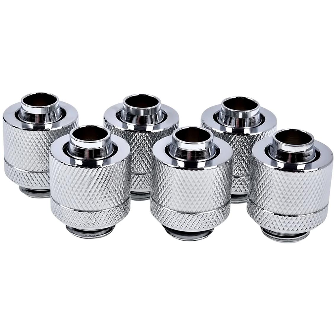 A large main feature product image of Alphacool Eiszapfen G1/4" 10/13mm Soft Tube Compression Fitting 6-Pack (Chrome)