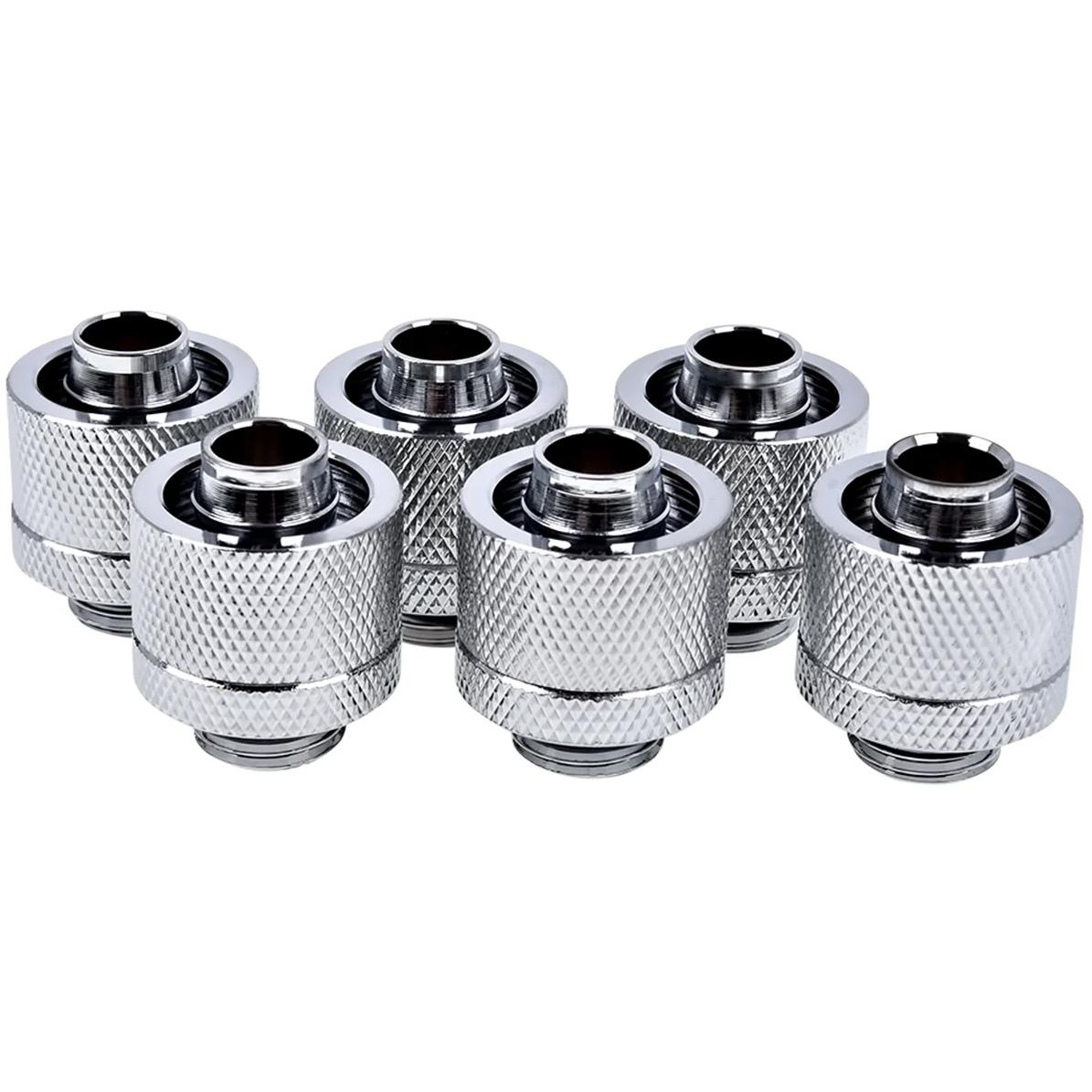 A large main feature product image of Alphacool Eiszapfen G1/4" 10/16mm Soft Tube Compression Fitting 6-Pack (Chrome)