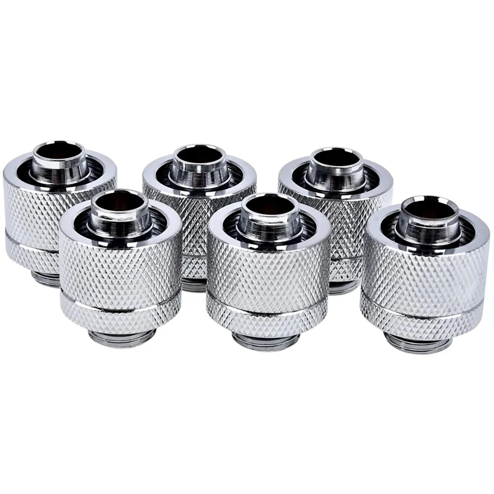 Alphacool Eiszapfen G1/4" 10/16mm Soft Tube Compression Fitting 6-Pack (Chrome)