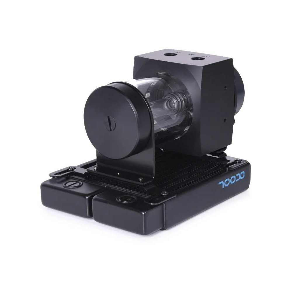 A large main feature product image of Alphacool Core 100 Aurora ARGB D5 Pump/Reservoir Combo (Acetal/Acrylic)