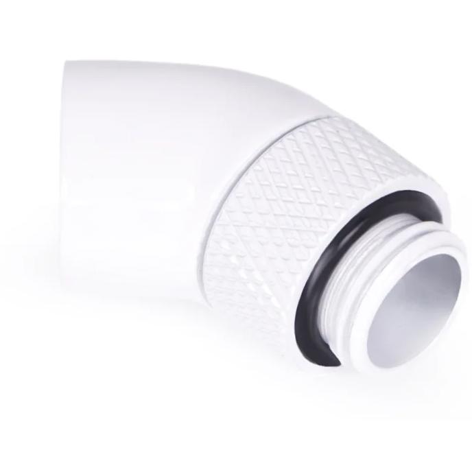 A large main feature product image of Alphacool Eiszapfen G1/4" 45 Degree Rotary Fitting (White)