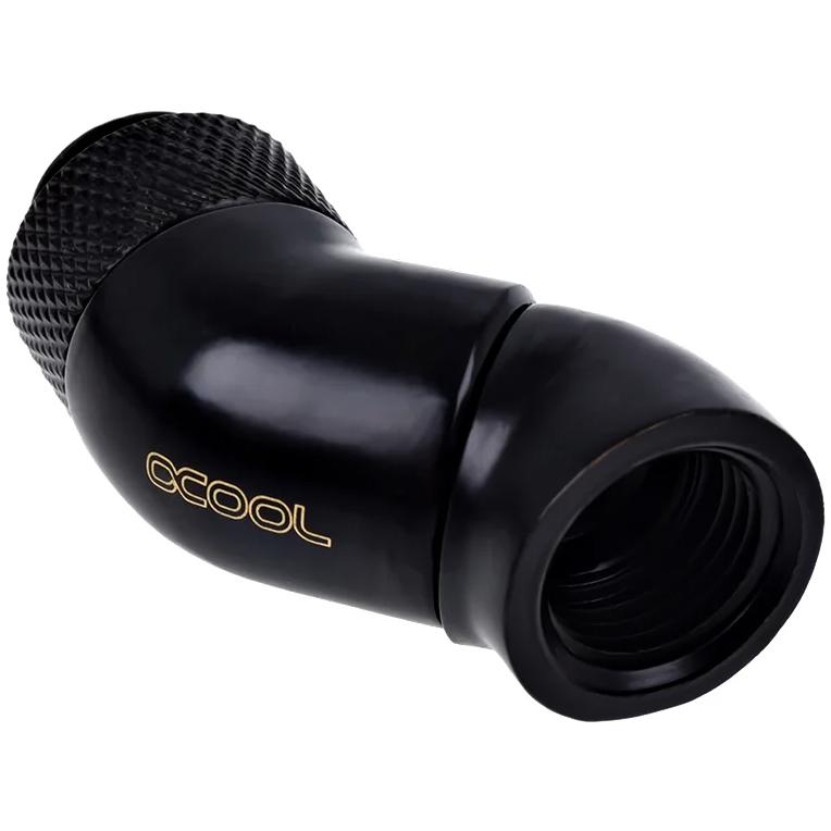 A large main feature product image of Alphacool Eiszapfen G1/4" 45 Degree Double Rotary Fitting (Black)