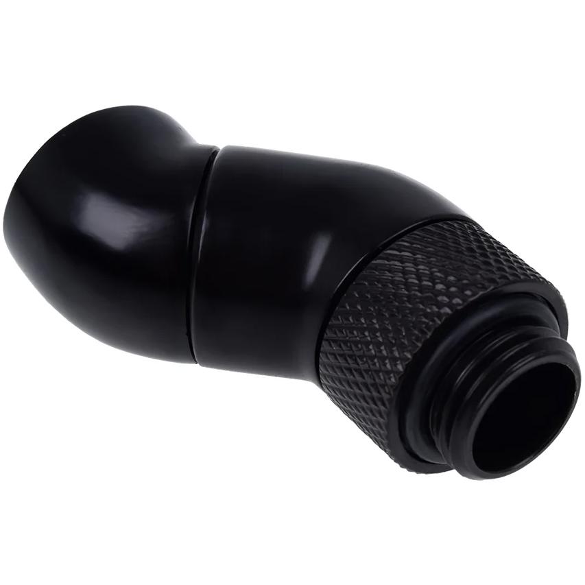 A large main feature product image of Alphacool Eiszapfen G1/4" 45 Degree Double Rotary Fitting (Black)