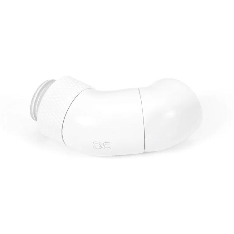 A large main feature product image of Alphacool Eiszapfen G1/4" 45 Degree Double Rotary Fitting (White)