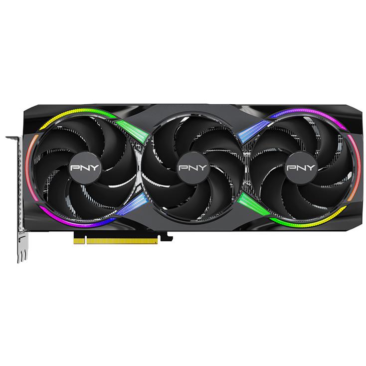 A large main feature product image of PNY GeForce RTX 5080 ARGB EPIC-X RGB OC 16GB