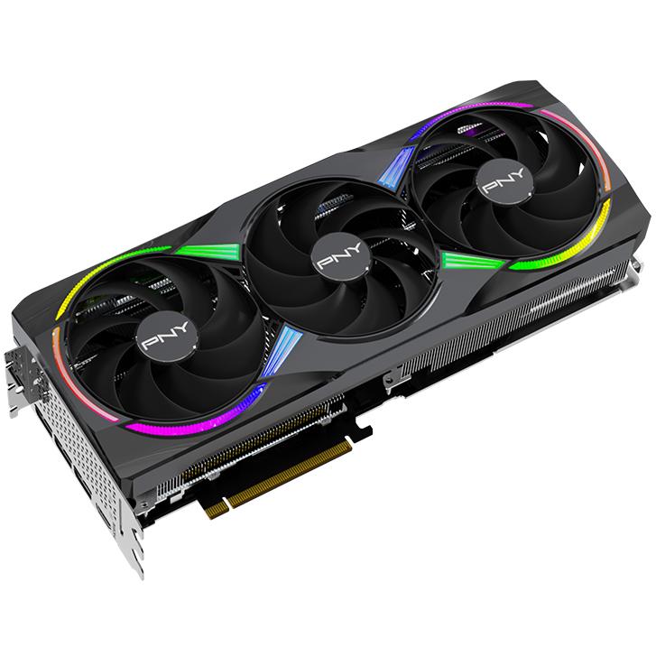 A large main feature product image of PNY GeForce RTX 5080 ARGB EPIC-X RGB OC 16GB