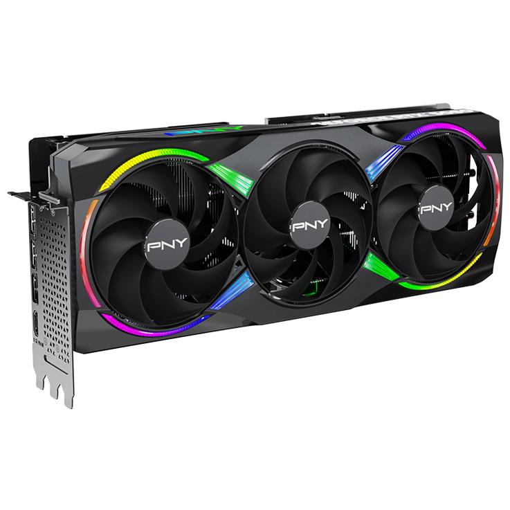 A large main feature product image of PNY GeForce RTX 5080 ARGB EPIC-X RGB OC 16GB