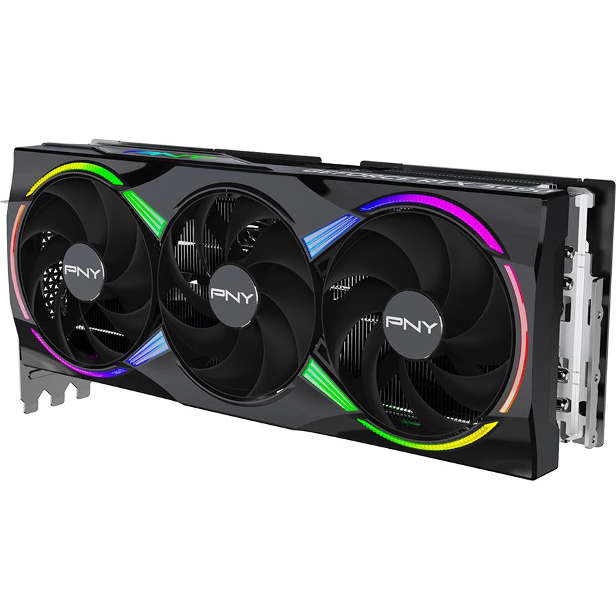 A large main feature product image of PNY GeForce RTX 5090 ARGB EPIC-X RGB OC 32GB GDDR7