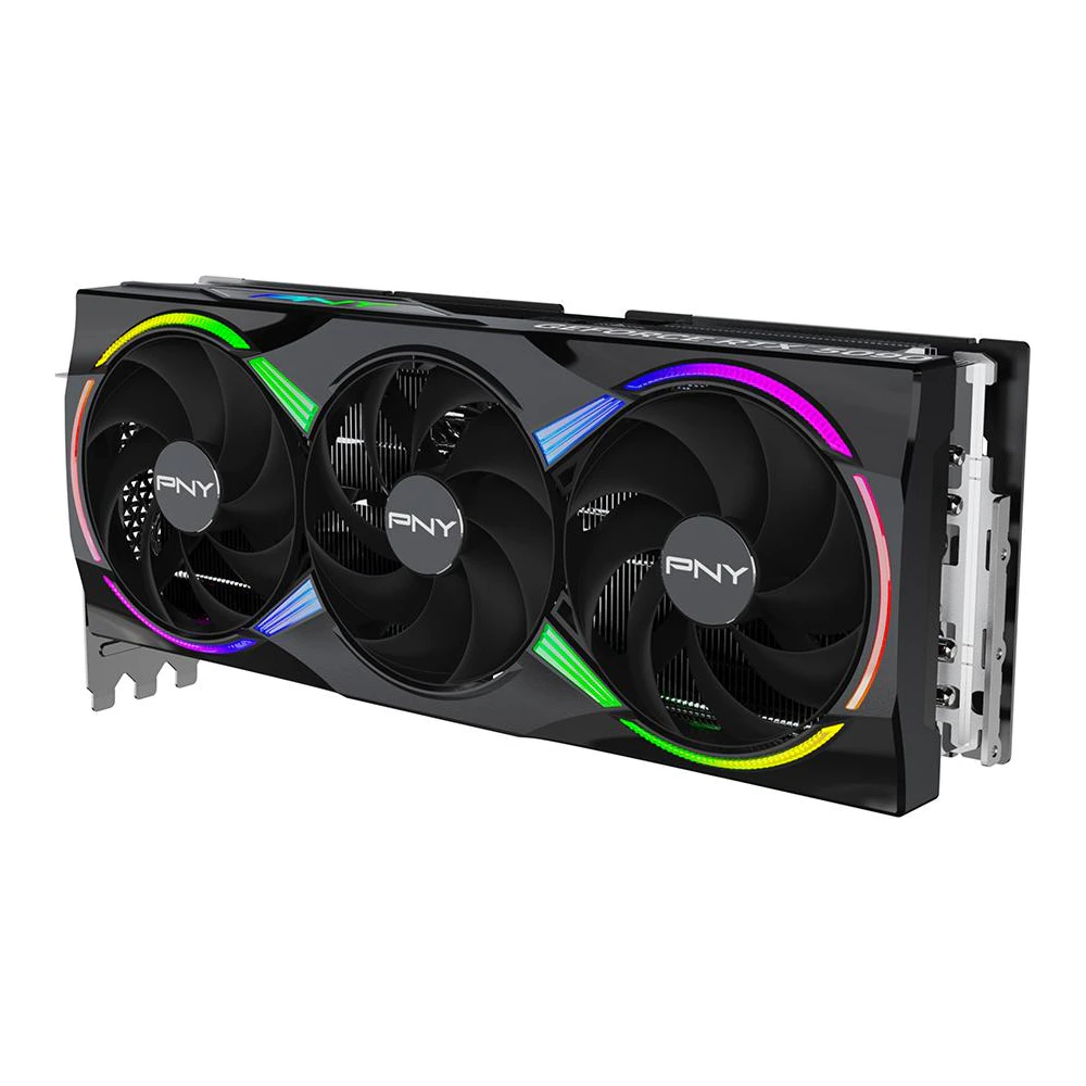 A large main feature product image of PNY GeForce RTX 5090 ARGB EPIC-X RGB OC 32GB GDDR7