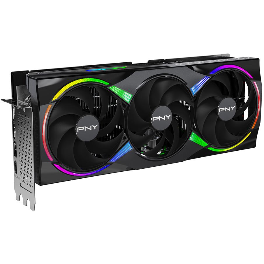 A large main feature product image of PNY GeForce RTX 5090 ARGB EPIC-X RGB OC 32GB GDDR7