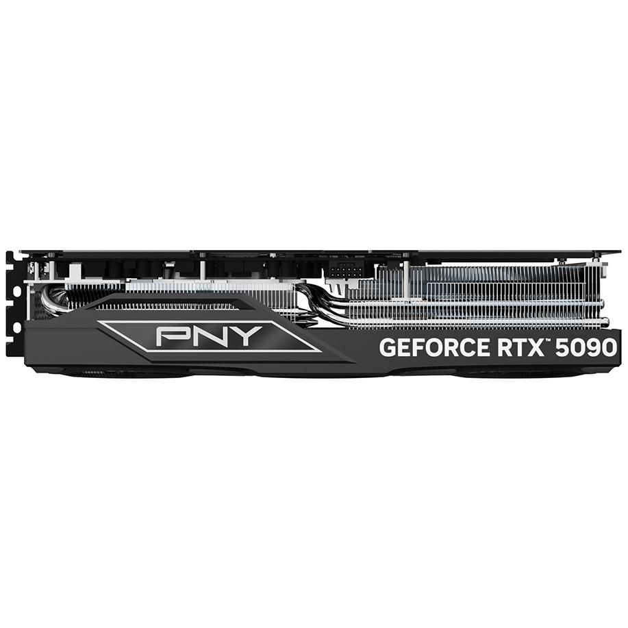A large main feature product image of PNY GeForce RTX 5090 Triple Fan OC 32GB GDDR7
