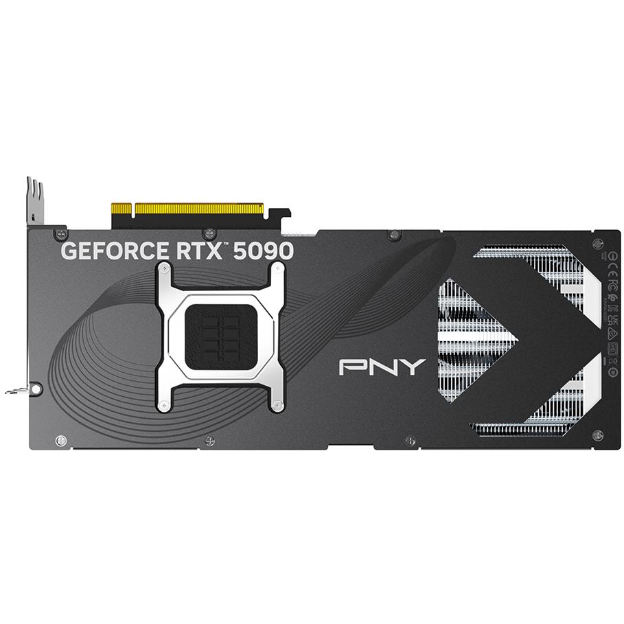 A large main feature product image of PNY GeForce RTX 5090 Triple Fan OC 32GB GDDR7