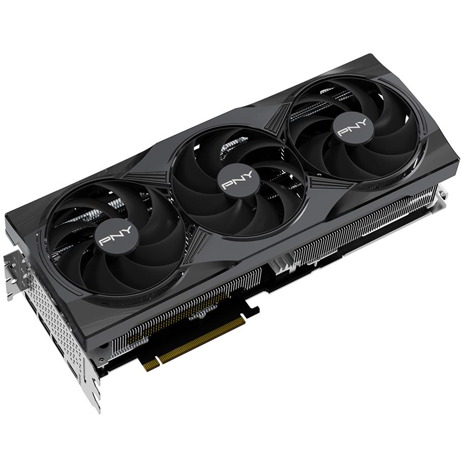 A large main feature product image of PNY GeForce RTX 5090 Triple Fan OC 32GB GDDR7