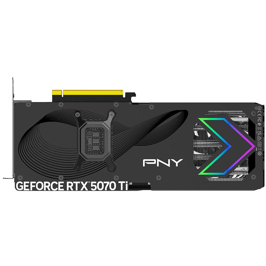 A large main feature product image of PNY GeForce RTX 5070 Ti ARGB OC 16GB