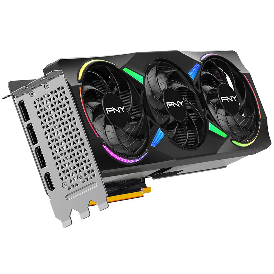 A large main feature product image of PNY GeForce RTX 5070 Ti ARGB OC 16GB