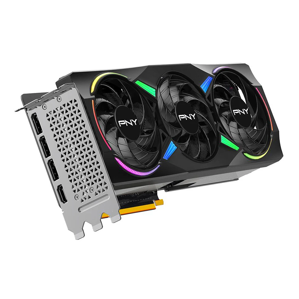 A large main feature product image of PNY GeForce RTX 5070 Ti ARGB OC 16GB