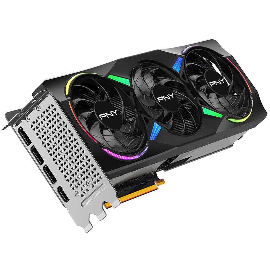 A large main feature product image of PNY GeForce RTX 5070 Ti ARGB OC 16GB