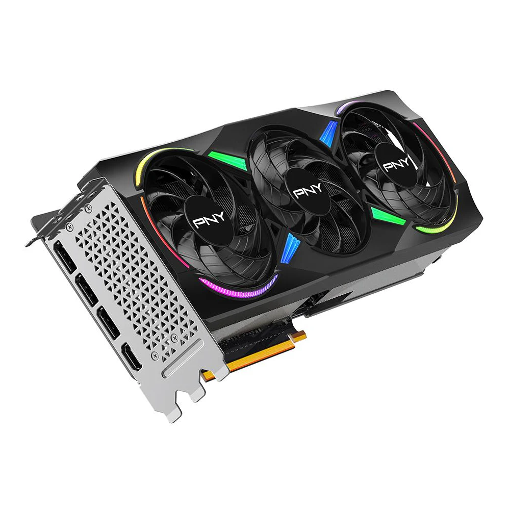 A large main feature product image of PNY GeForce RTX 5070 Ti ARGB OC 16GB