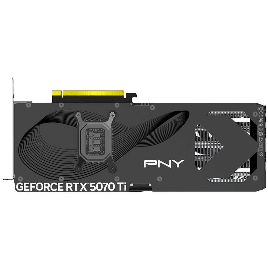 A large main feature product image of PNY GeForce RTX 5070 Ti OC 16GB GDDR7