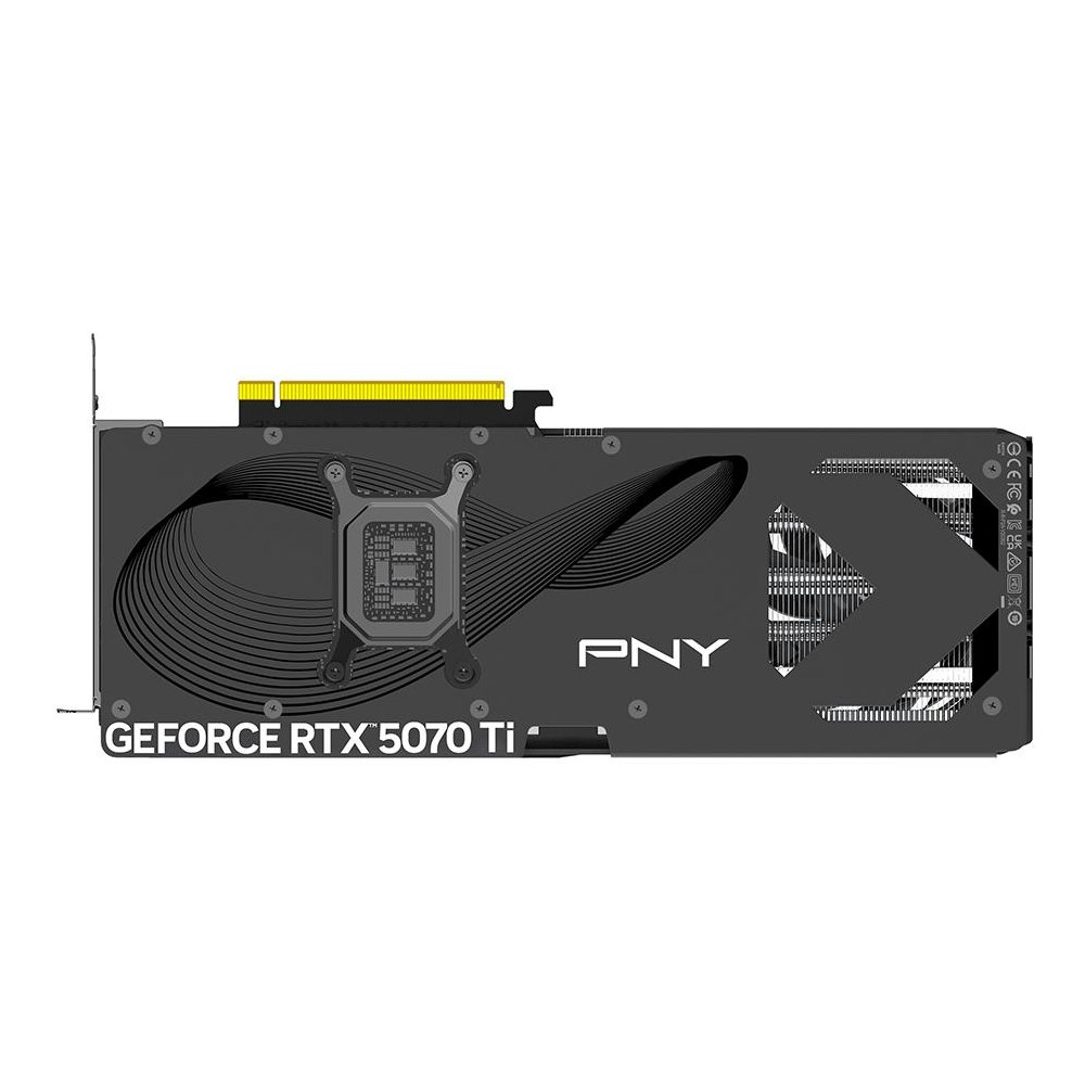 A large main feature product image of PNY GeForce RTX 5070 Ti OC 16GB GDDR7