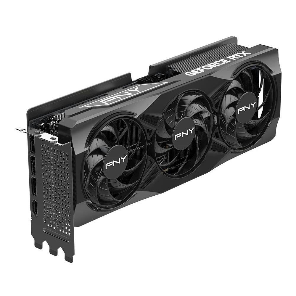 A large main feature product image of PNY GeForce RTX 5070 Ti OC 16GB GDDR7