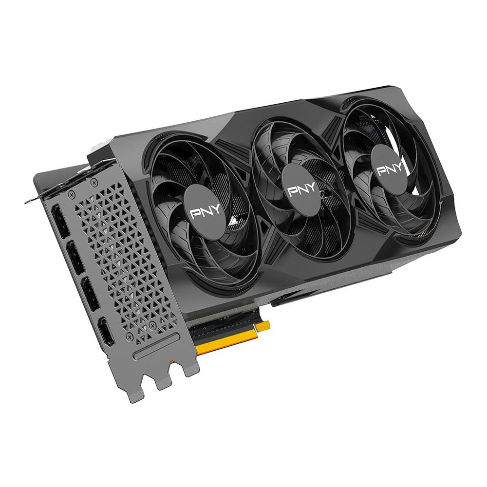 A large main feature product image of PNY GeForce RTX 5070 Ti OC 16GB GDDR7