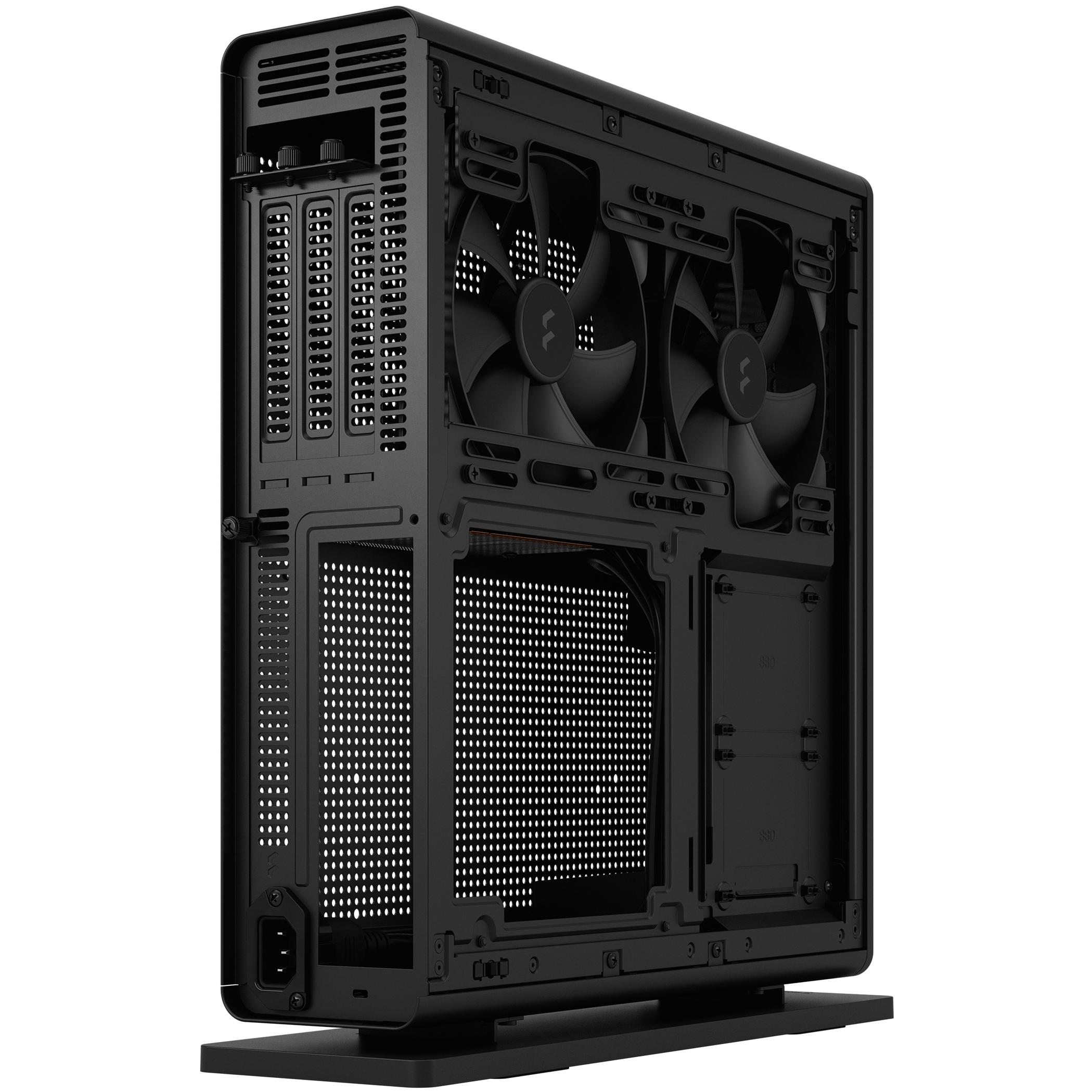 A large main feature product image of Fractal Design Ridge PCIe 4.0 SFF 12.6L Vertical Mini-ITX Case (Black)