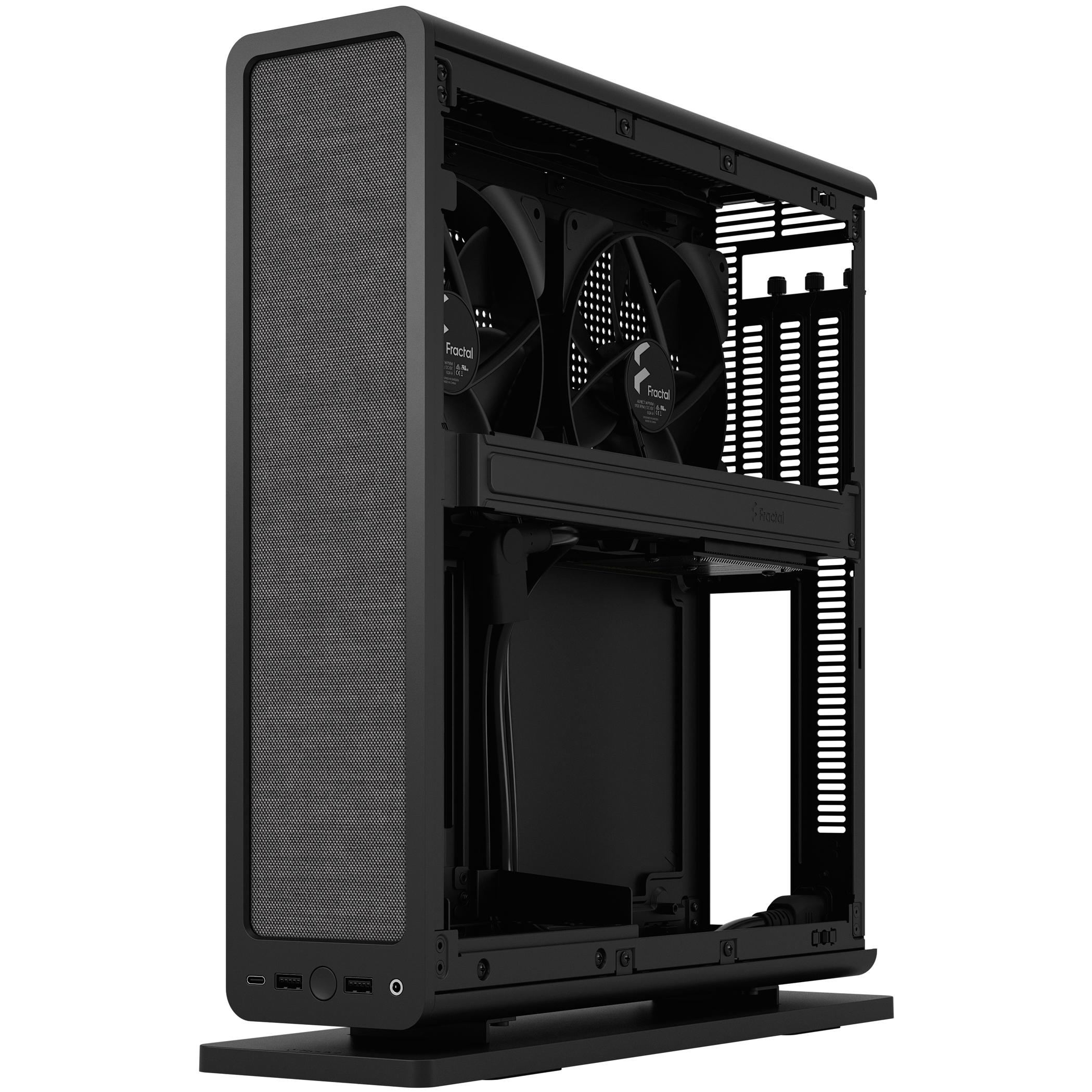 A large main feature product image of Fractal Design Ridge PCIe 4.0 SFF 12.6L Vertical Mini-ITX Case (Black)