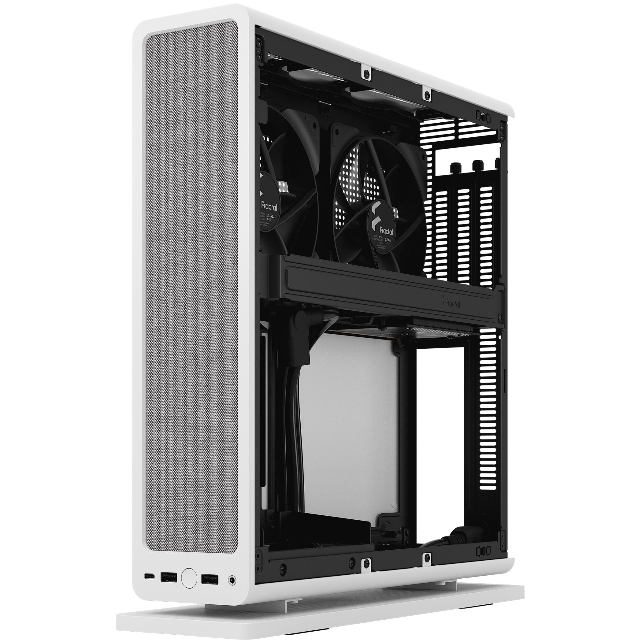 A large main feature product image of Fractal Design Ridge PCIe 4.0 SFF 12.6L Vertical Mini-ITX Case (White)