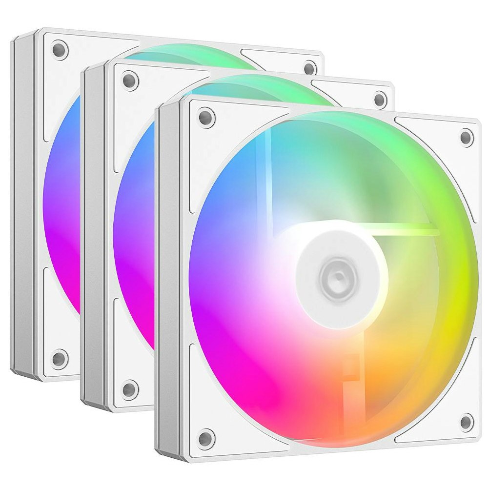A large main feature product image of ID-COOLING AS Series 120mm ARGB PWM Fan 3-Pack (White)
