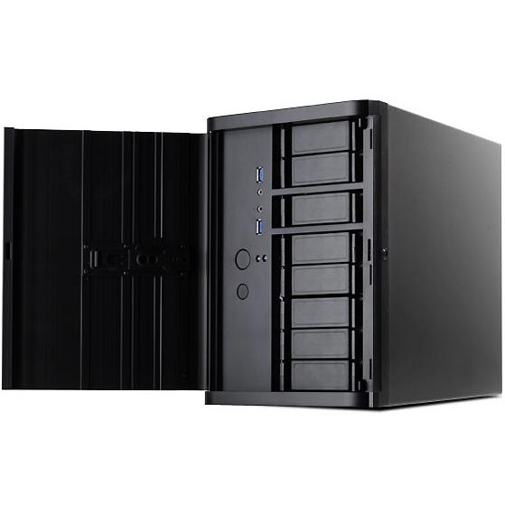 A large main feature product image of SilverStone DS380 Compact 21.6L Mini-ITX NAS Case