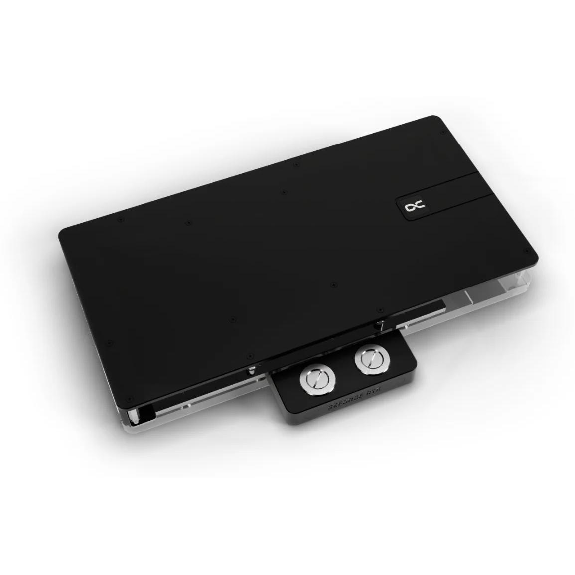 A large main feature product image of Alphacool Core GeForce RTX 5090 ROG Astral GPU Water Block